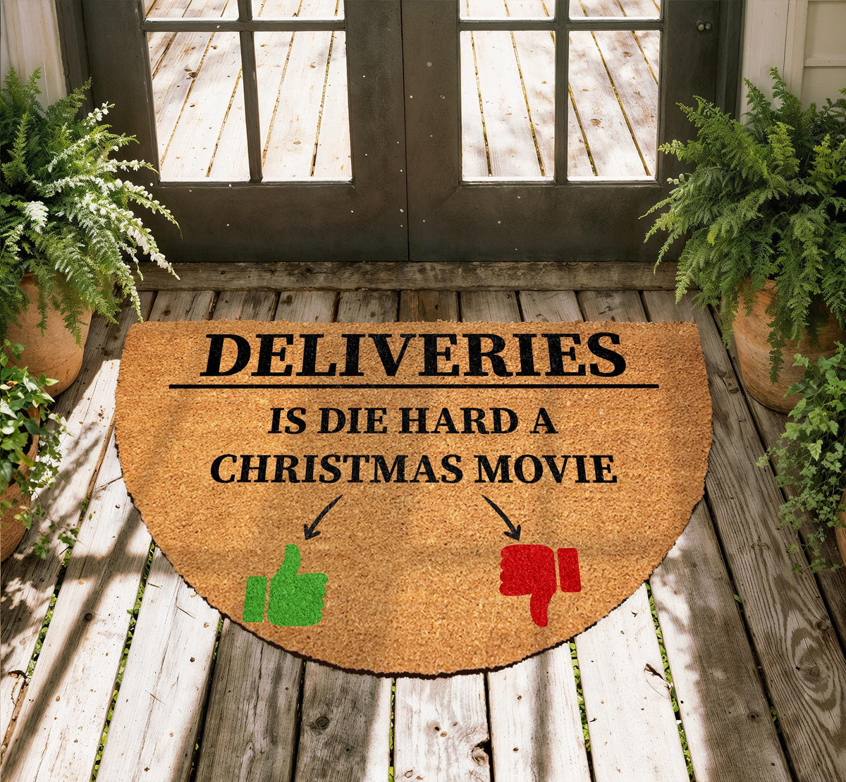 Is Die Hard a Christmas Movie Doormat, Deliveries Welcome Mat, Funny Holiday Home Decor Mat