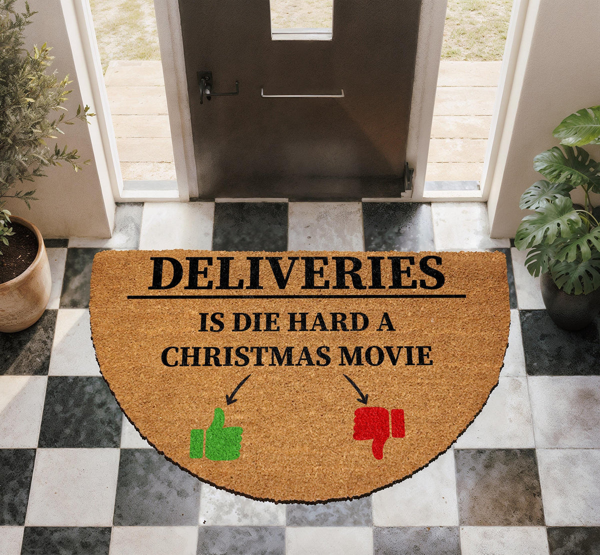 Is Die Hard a Christmas Movie Doormat, Deliveries Welcome Mat, Funny Holiday Home Decor Mat
