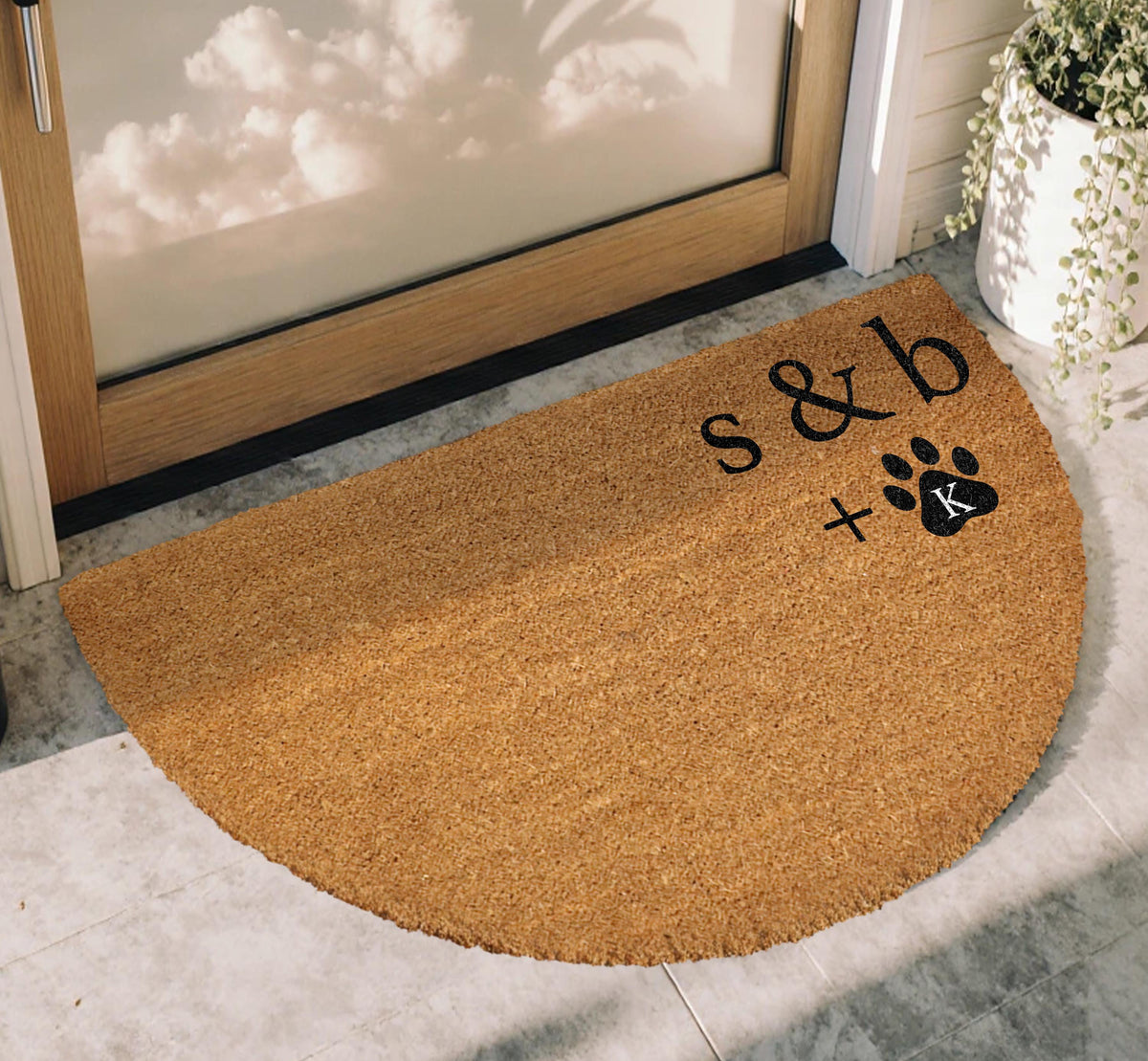 Custom Couple & Pet Doormat, Personalized Initials and Paw Prints Welcome Mat