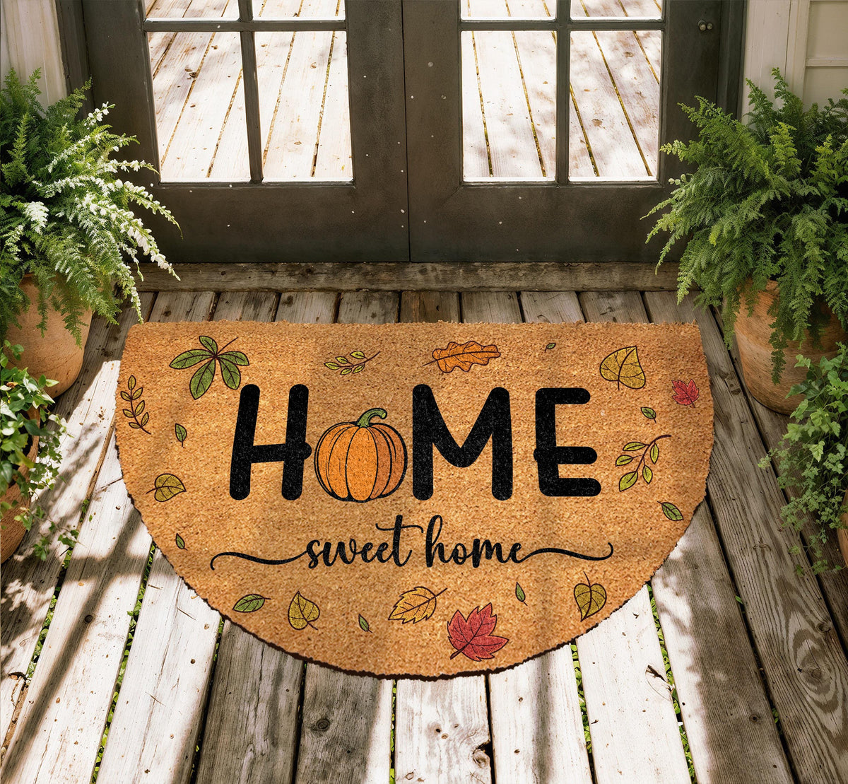 Home Sweet Home Pumpkin Doormat, Fall Leaves Welcome Mat, Pumpkin Home Decor