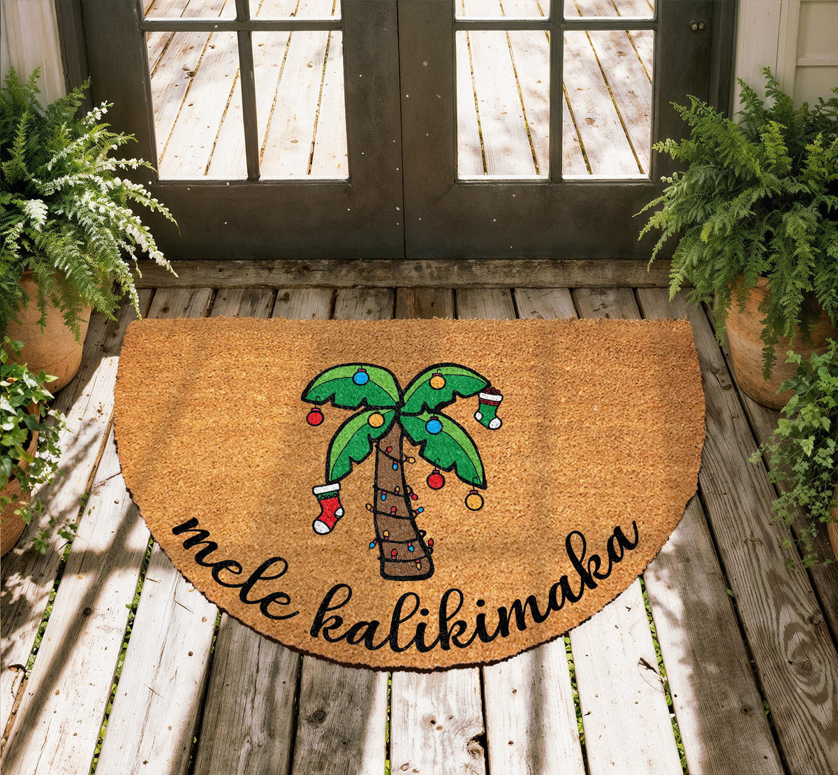 Mele Kalikimaka Doormat, Hawaiian Christmas Mat, Tropical Christmas Home Decor