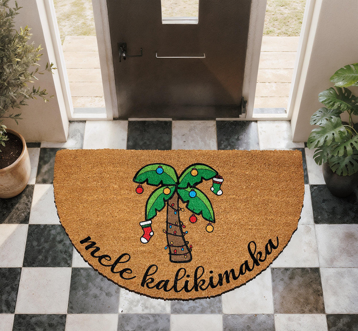 Mele Kalikimaka Doormat, Hawaiian Christmas Mat, Tropical Christmas Home Decor