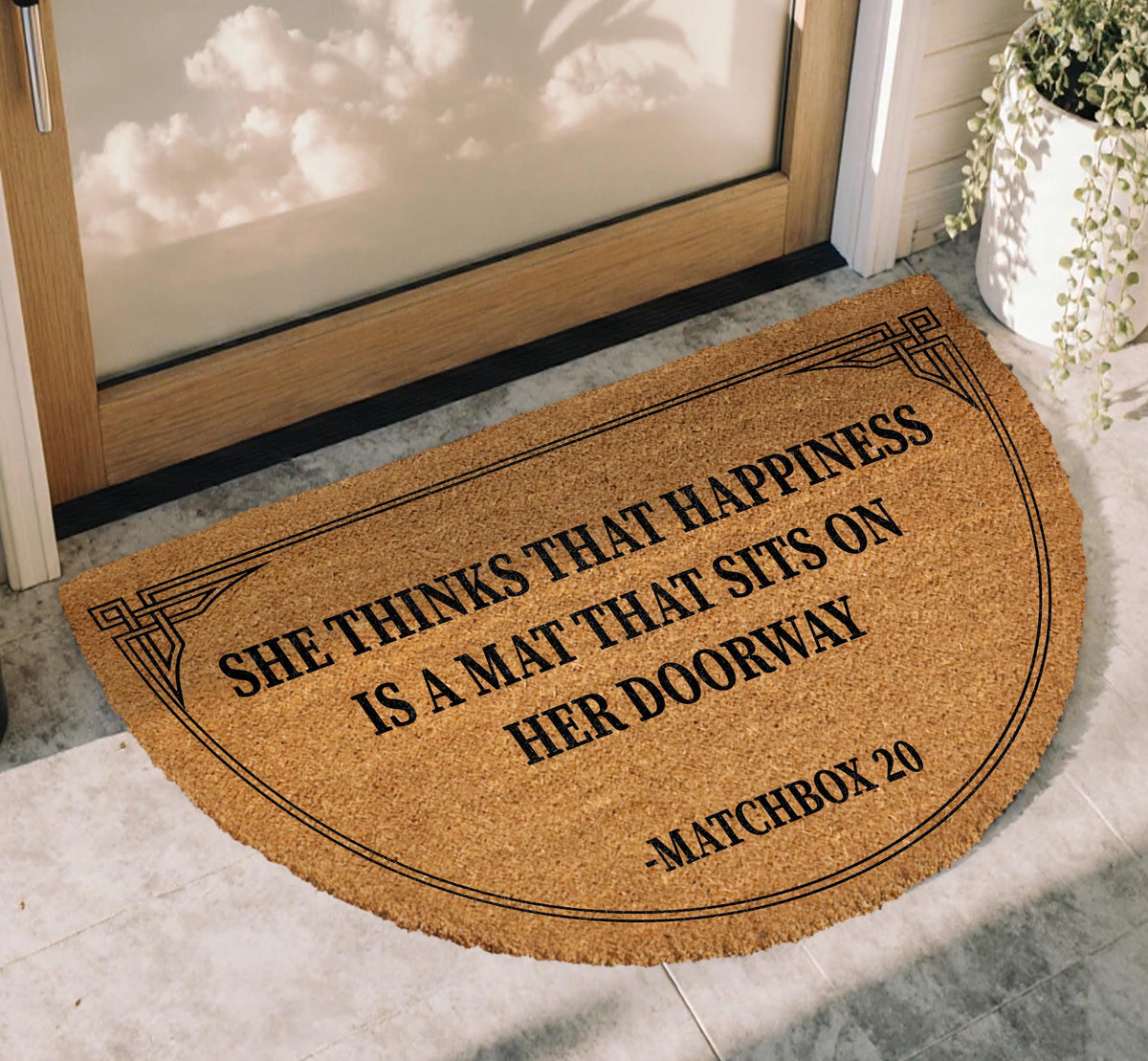 She Thinks That Happiness Is a Mat Doormat, Iconic Song Lyric Welcome Mat