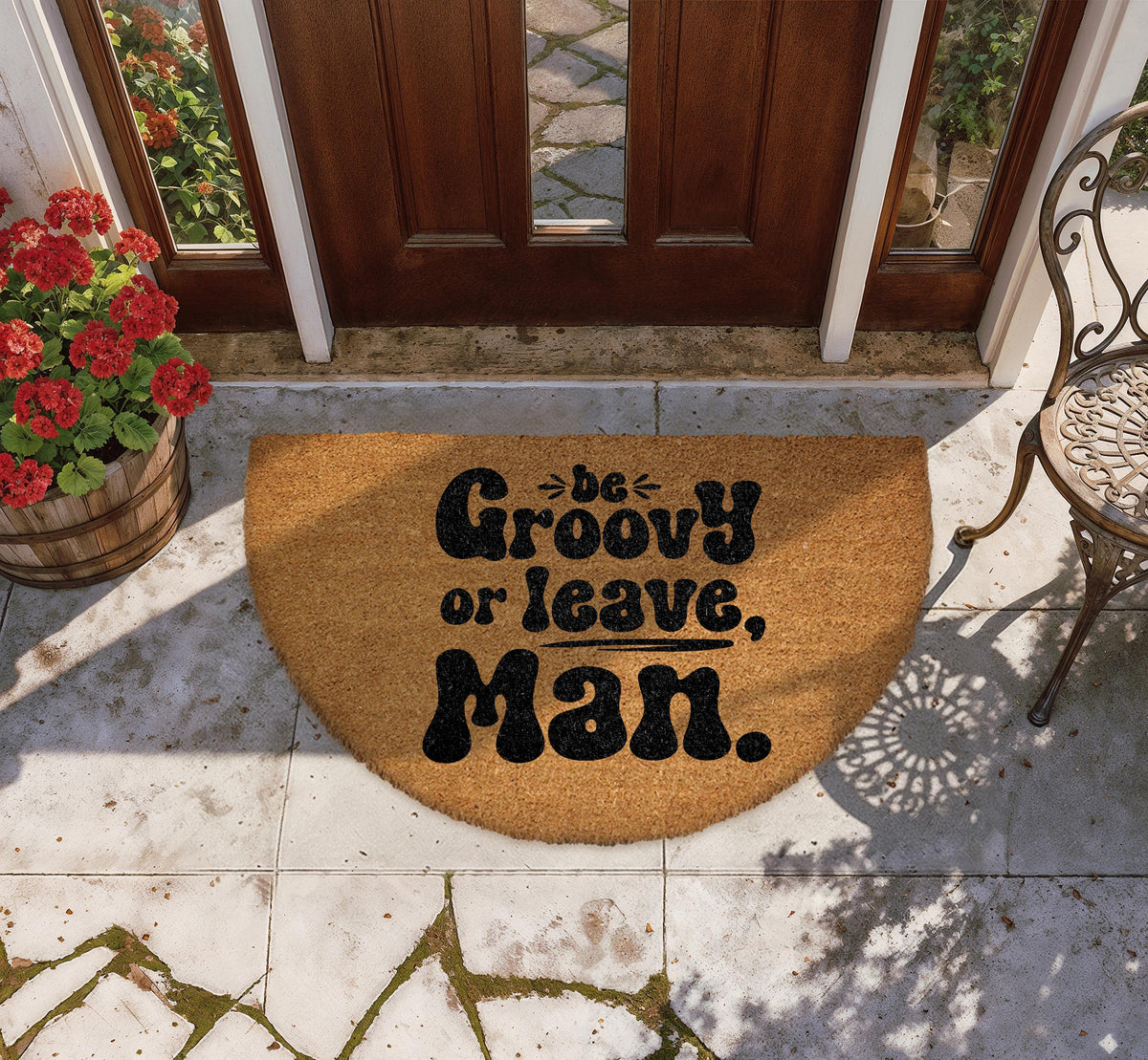 Be Groovy or Leave Man Doormat, Hippie Home Decor, Funky Welcome Mat