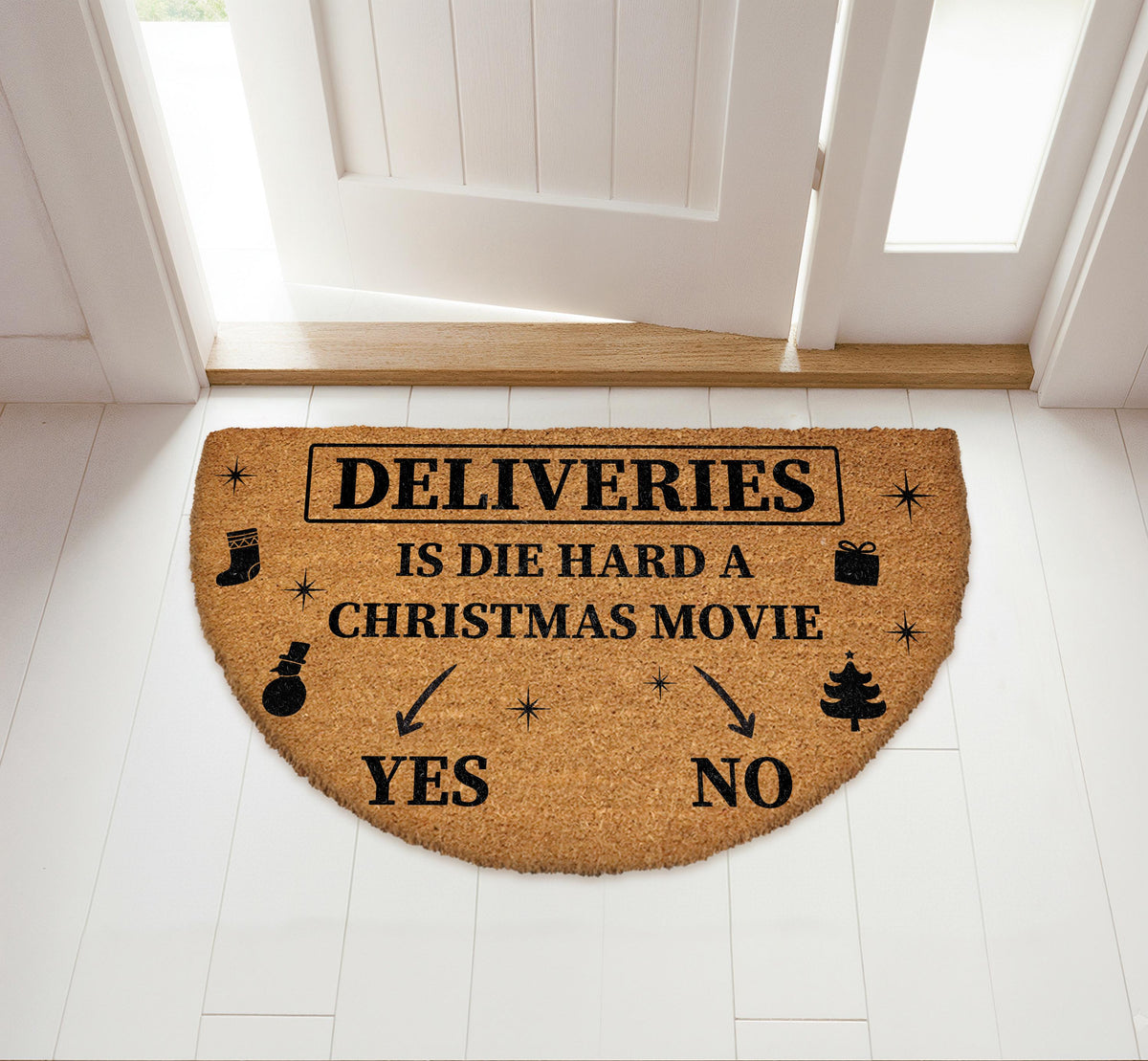 Is Die Hard a Christmas Movie Doormat, Deliveries Welcome Mat, Funny Holiday Home Decor Mat