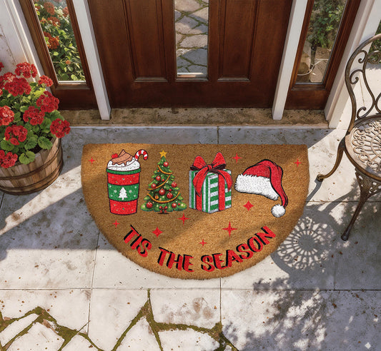 Xmas Holiday Season Doormat, Christmas Welcome Mat, Christmas Holiday Front Porch Rug
