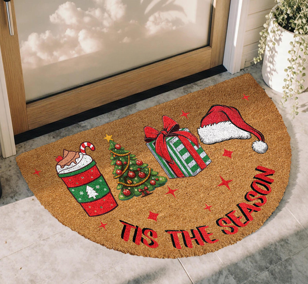 Xmas Holiday Season Doormat, Christmas Welcome Mat, Christmas Holiday Front Porch Rug