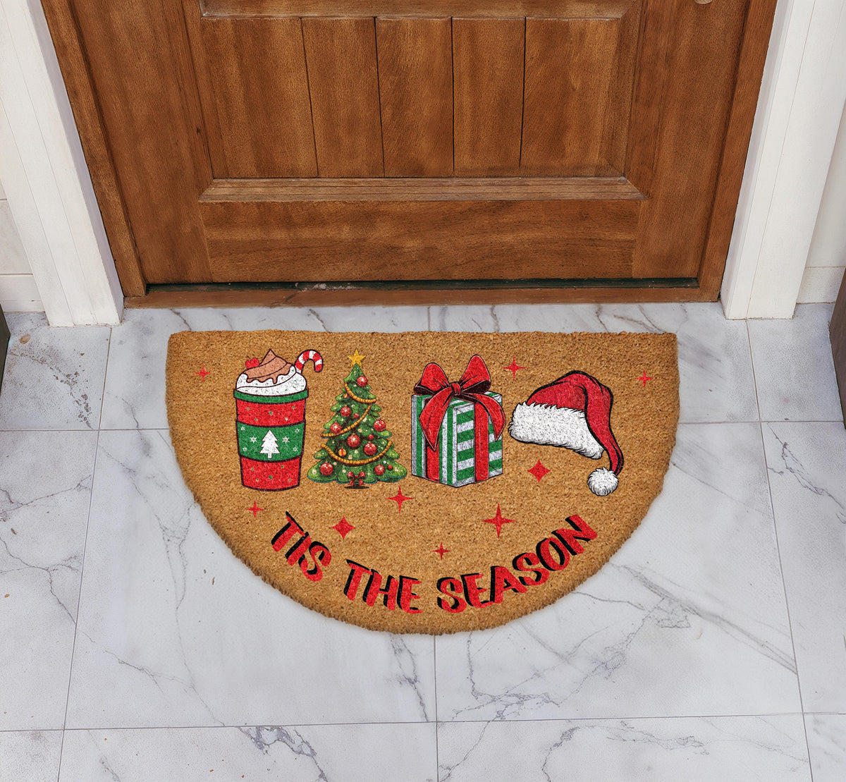 Xmas Holiday Season Doormat, Christmas Welcome Mat, Christmas Holiday Front Porch Rug