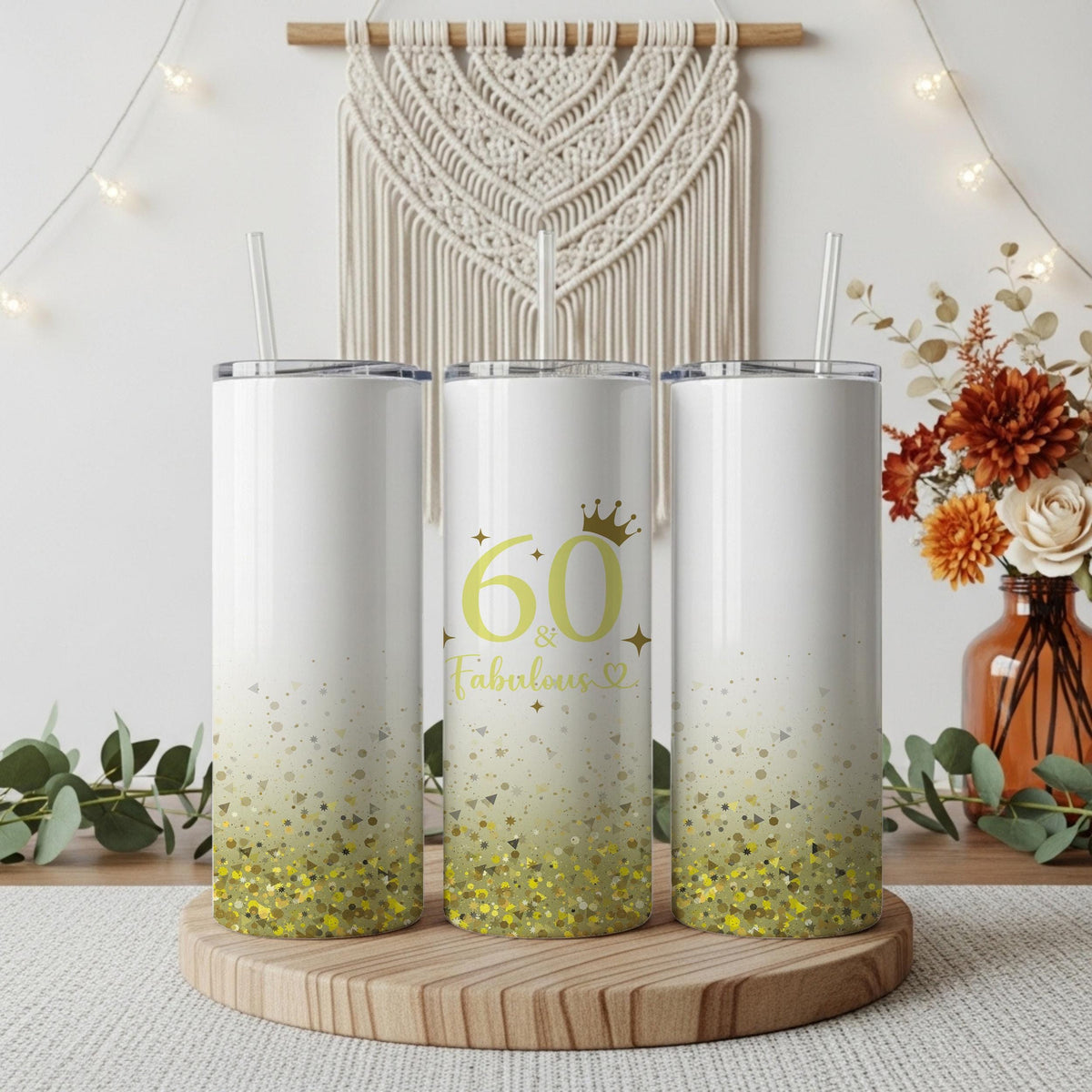 Glitter Design 60 & Fabulous Tumbler With Straw