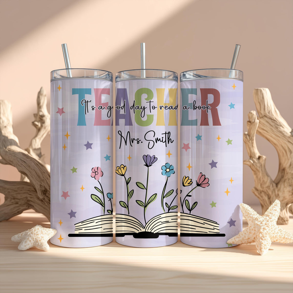 Custom Name Floral Teacher Tumbler With Straw, It's A Good Day To Read A Book Cup