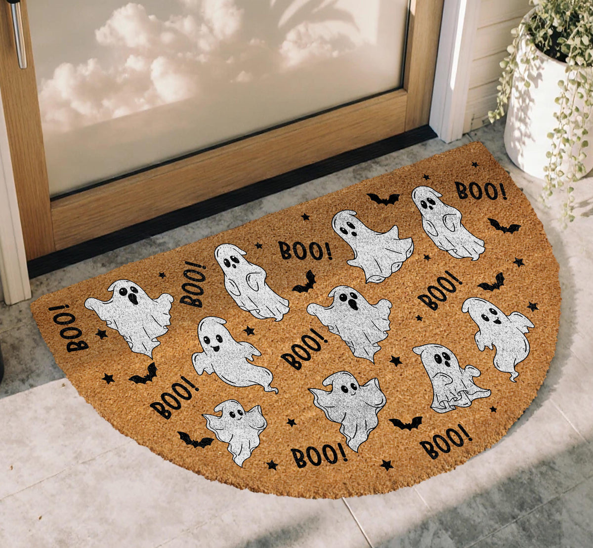 Ghost Doormat, Boo Welcome Mat, Halloween Home Entrance Mat, Spooky Bats Door Mat