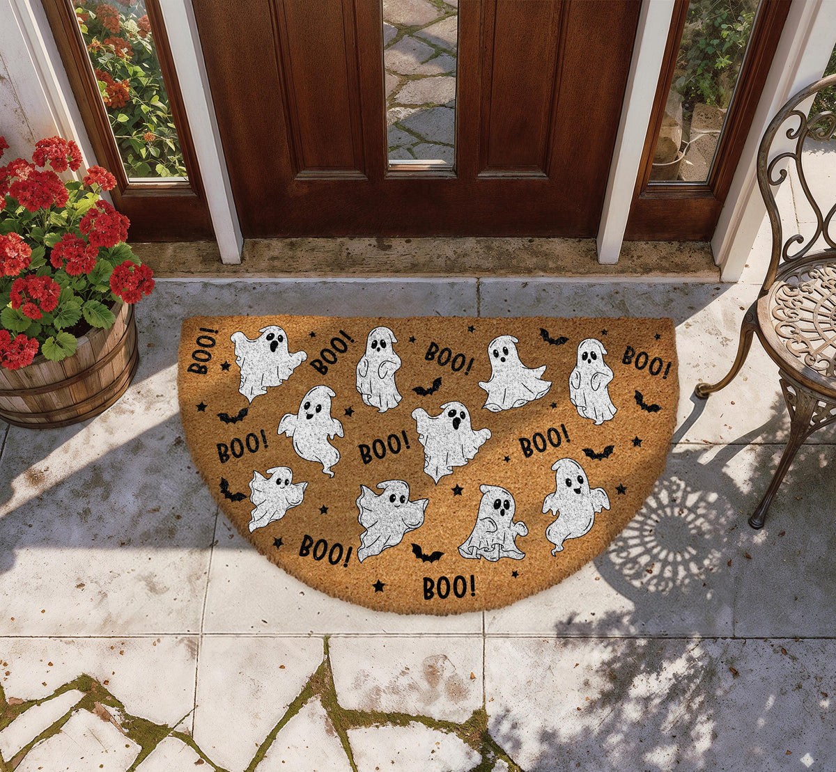 Ghost Doormat, Boo Welcome Mat, Halloween Home Entrance Mat, Spooky Bats Door Mat
