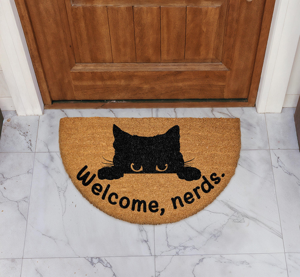 Welcome Nerds Doormat, Peeking Kitty Front Porch Rug, Funny Cat Welcome Mat