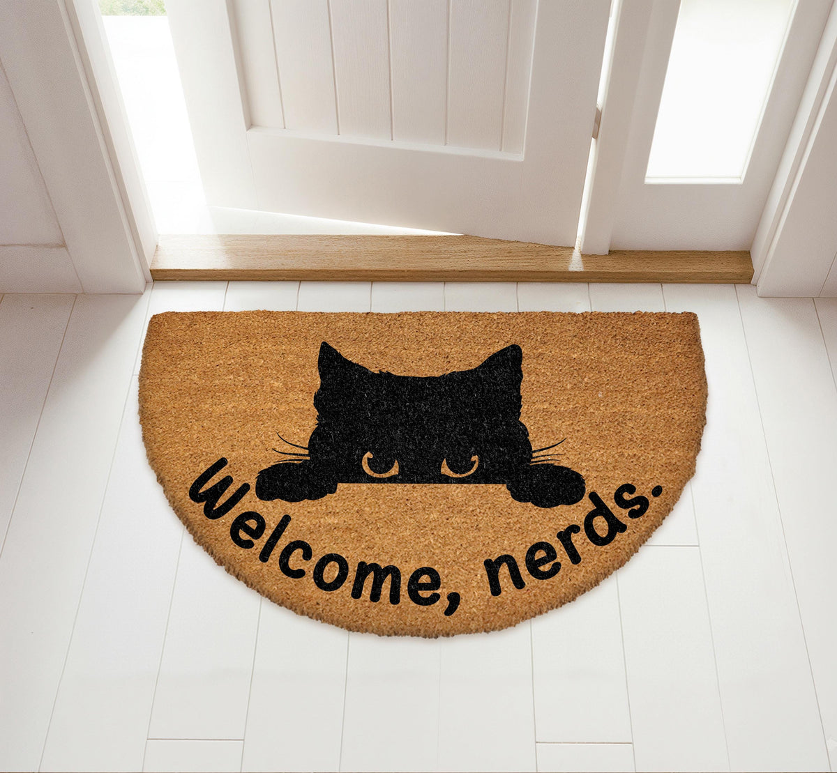 Welcome Nerds Doormat, Peeking Kitty Front Porch Rug, Funny Cat Welcome Mat