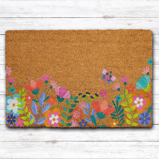 Wildflower Welcome Mat, Colorful Floral Doormat, Vibrant Garden Decor, Spring Front Porch Rug