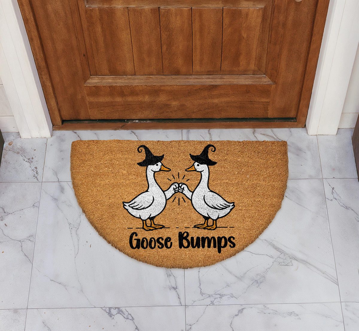 Goose Bumps Doormat, Witch Hat Silly Goose Fall Decor, Funny Halloween Welcome Mat