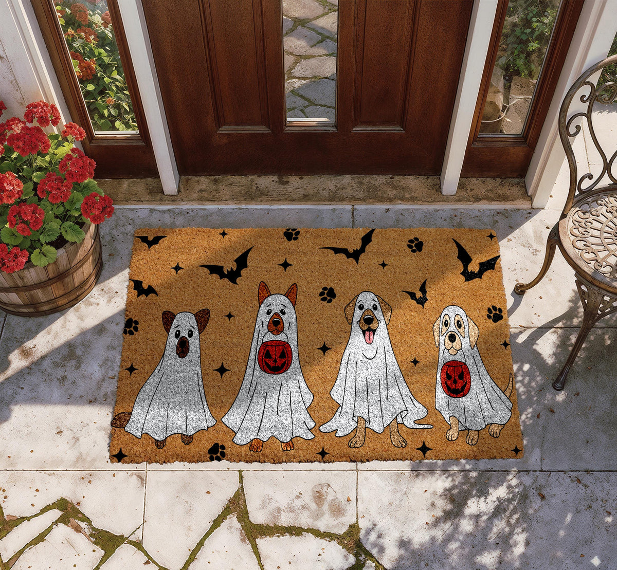 Ghost Dogs Doormat, Cute Halloween Welcome Mat, Dog Lover Gift, Funny Fall Porch Decor