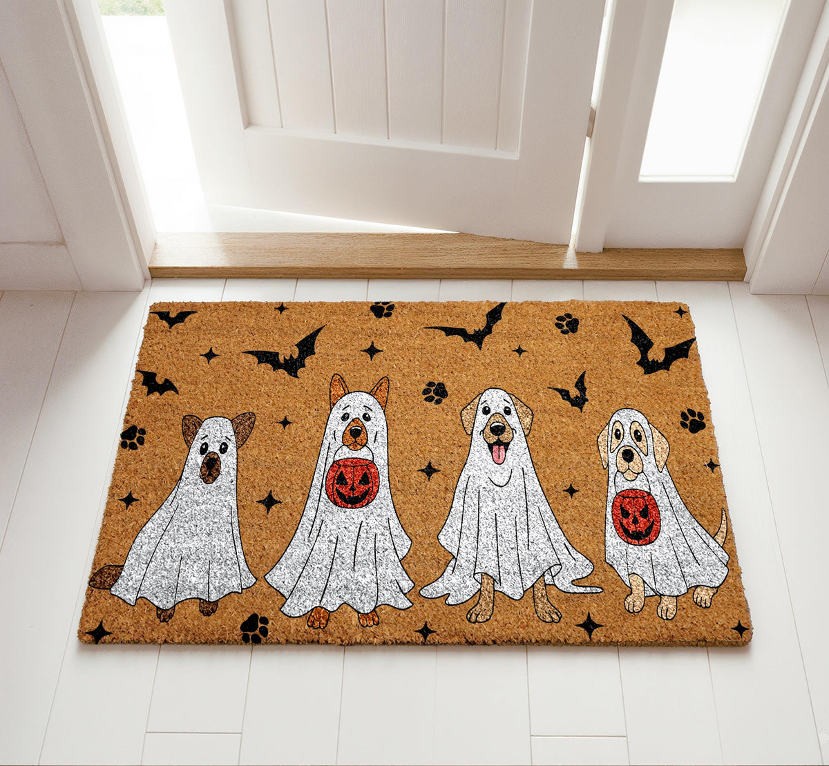 Ghost Dogs Doormat, Cute Halloween Welcome Mat, Dog Lover Gift, Funny Fall Porch Decor