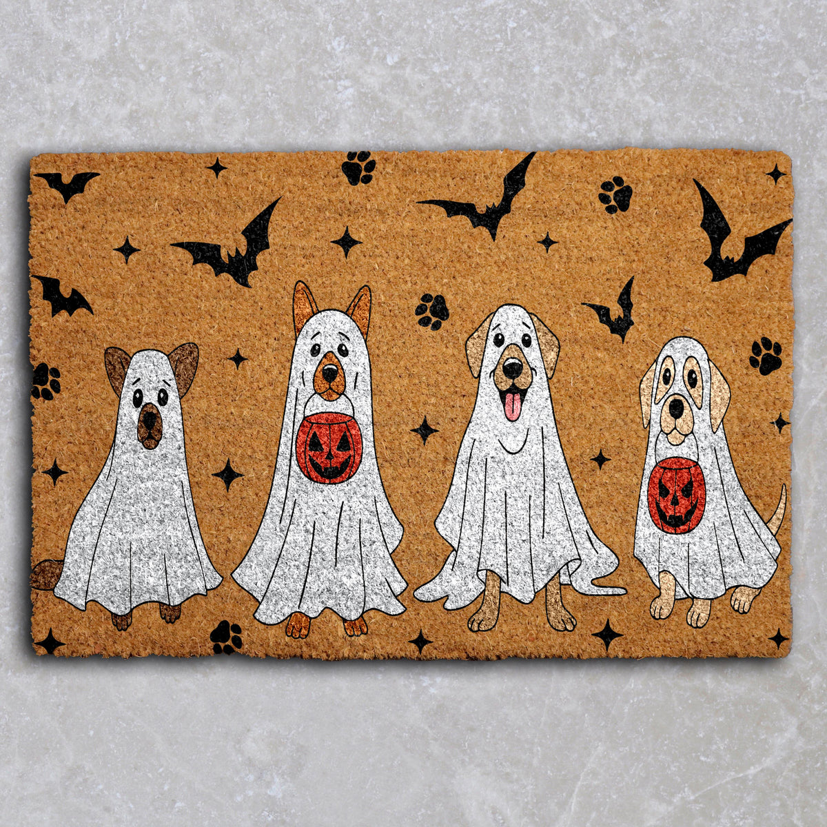 Ghost Dogs Doormat, Cute Halloween Welcome Mat, Dog Lover Gift, Funny Fall Porch Decor