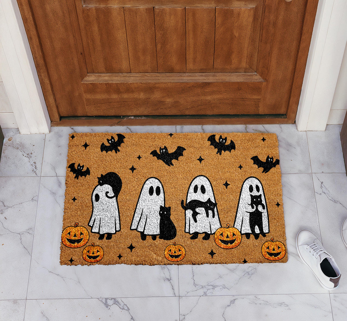 Cats & Bats Halloween Door Mat, Spooky Cats Doormat, Cute Ghosts Fall Decor