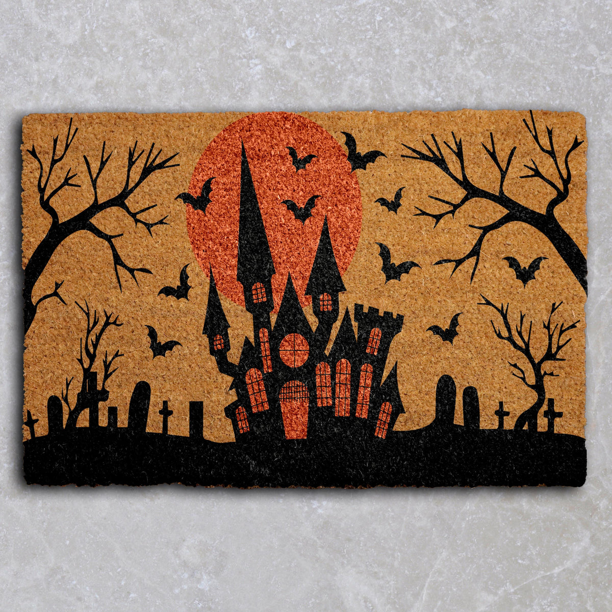 Haunted House Doormat, Bats & Graveyard Welcome Mat, Halloween Home Decor