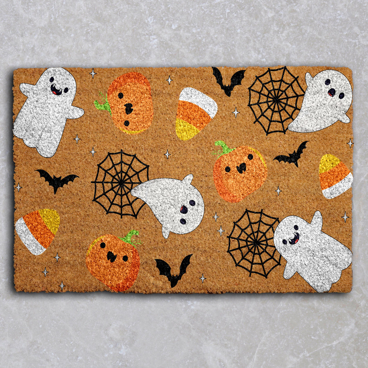 Funny Ghost & Pumpkin Pattern Welcome Mat, Happy Halloween Doormat, Spooky Season Entrance Rug