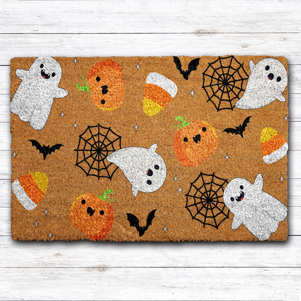 Funny Ghost & Pumpkin Pattern Welcome Mat, Happy Halloween Doormat, Spooky Season Entrance Rug