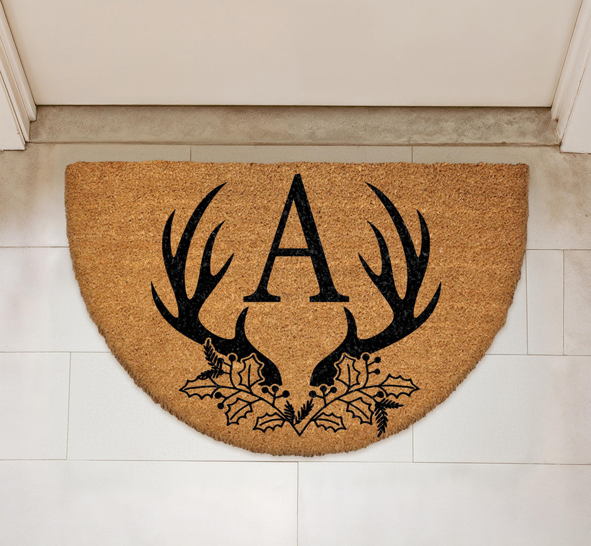 Custom Antler Monogram Doormat, Personalized Family Name Initial Welcome Mat