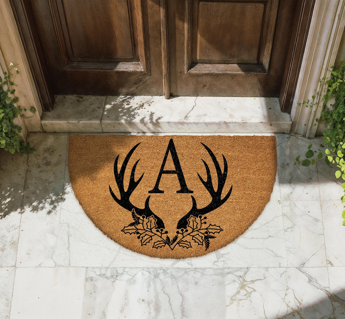 Custom Antler Monogram Doormat, Personalized Family Name Initial Welcome Mat