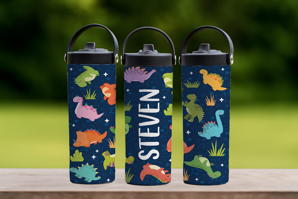 Customizable Dinosaur Pattern Tumbler With Foldable Straw, Toddler Preschool Start Gift