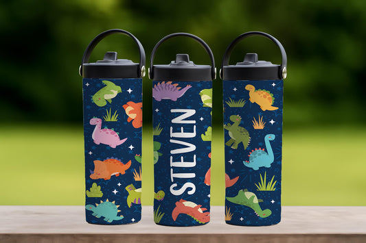 Customizable Dinosaur Pattern Tumbler With Foldable Straw, Toddler Preschool Start Gift