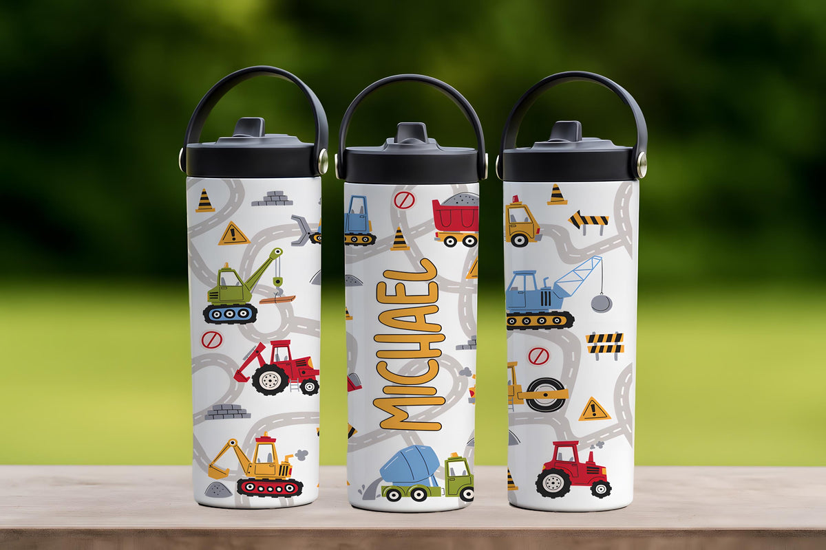 Custom Name Construction Theme Steel Water Bottle