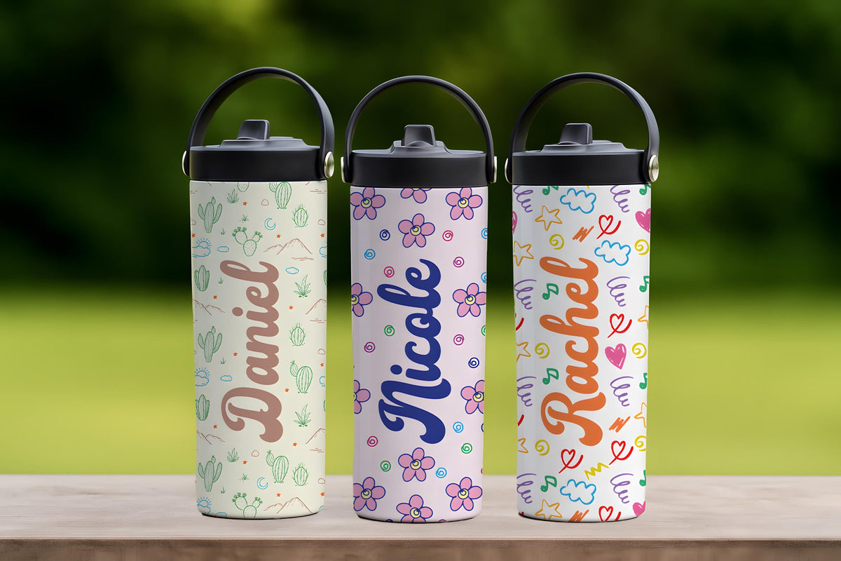 Custom Name Colorful Doodle Design Insulated Tumbler