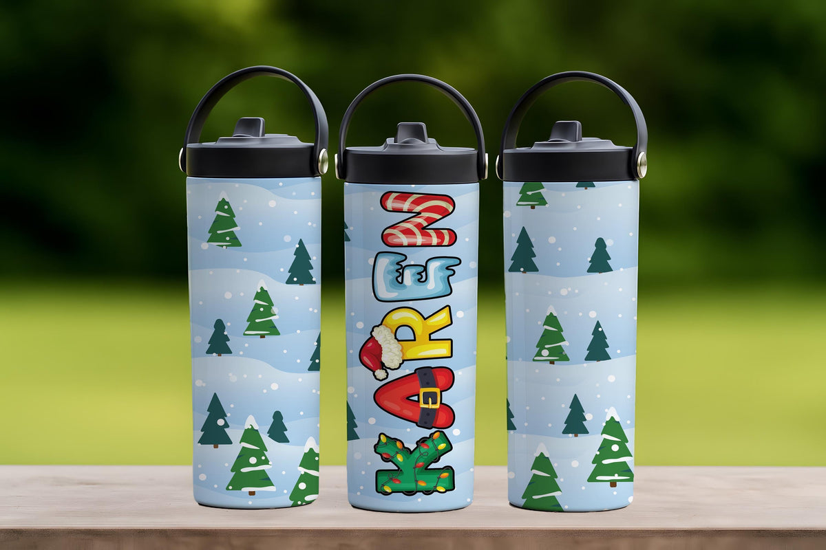 Custom Name Christmas Pattern Letters Kids Flask, Xmas Holiday Gift For School Tumbler