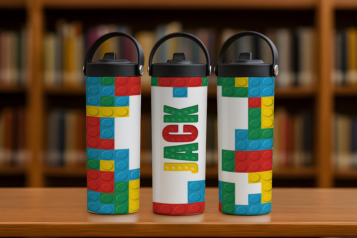 Personalized Toy Blocks Design Tumbler With Foldable Straw