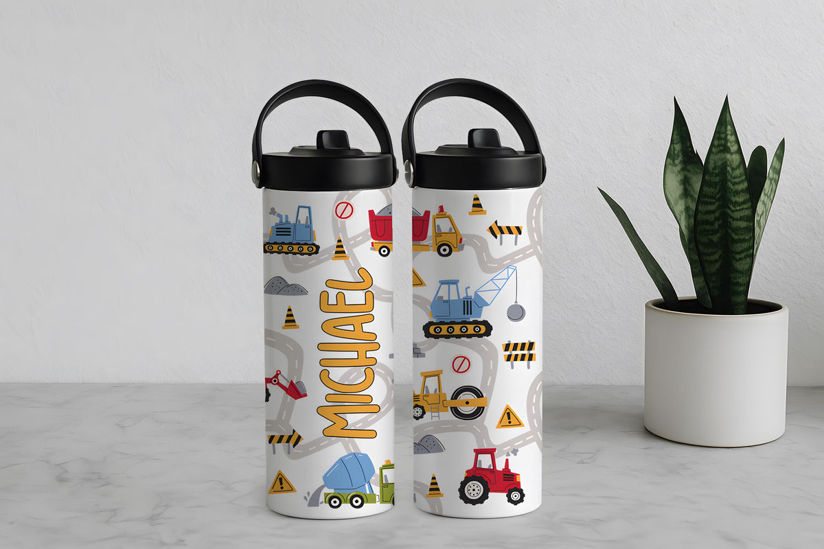 Custom Name Construction Theme Steel Water Bottle