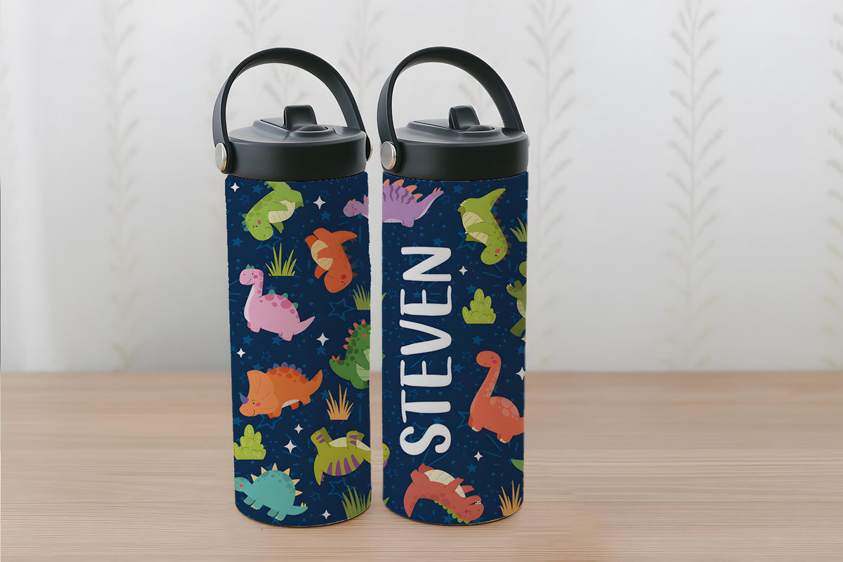 Customizable Dinosaur Pattern Tumbler With Foldable Straw, Toddler Preschool Start Gift
