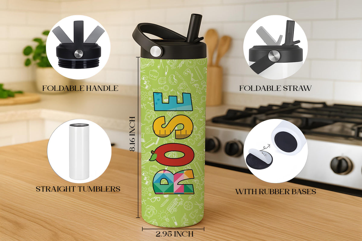Personalized Back to School Student Tumbler With Foldable Straw