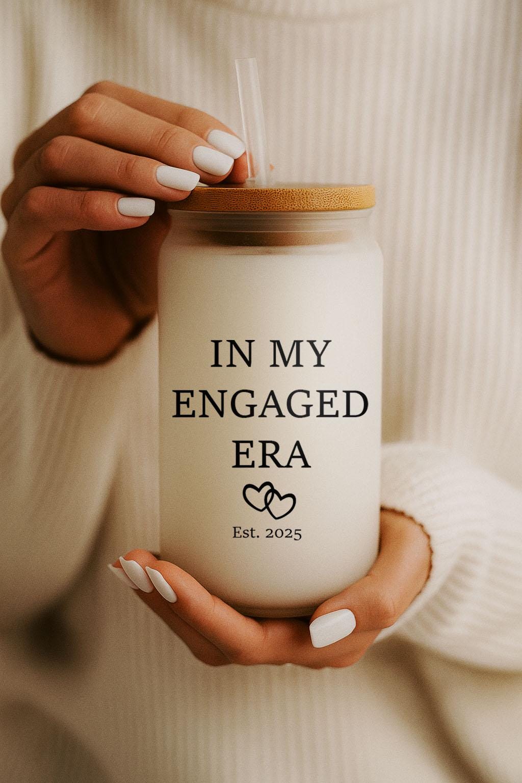 Custom Date In My Engaged Era Can Glass Tumbler, Engagement Ceremony Bamboo Lid Tumbler