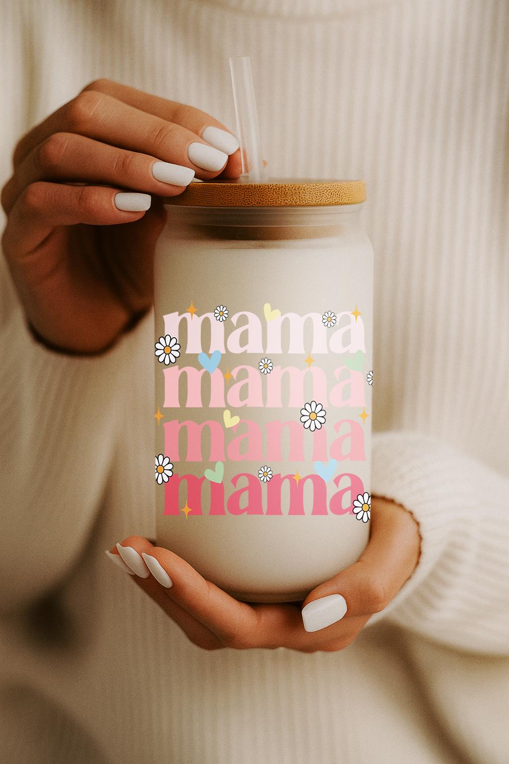 Mama Can Glass Tumbler, Floral Mother's Day Gift Bamboo Lid And Straw Tumbler