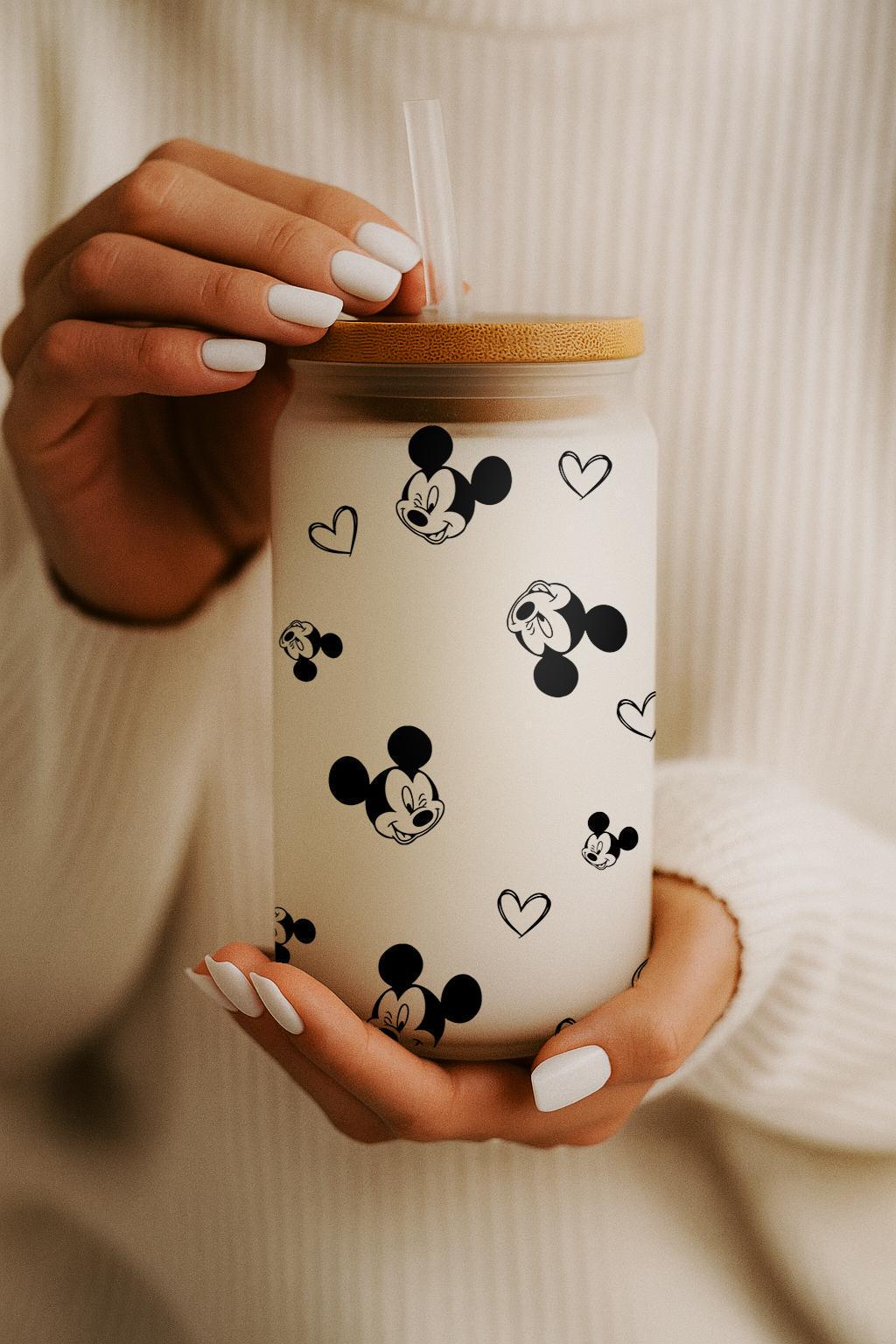Cute Hearts Design Iced Coffee Cup, Cartoon Inspired Can Glass Tumbler, Kids Smoothie Cup