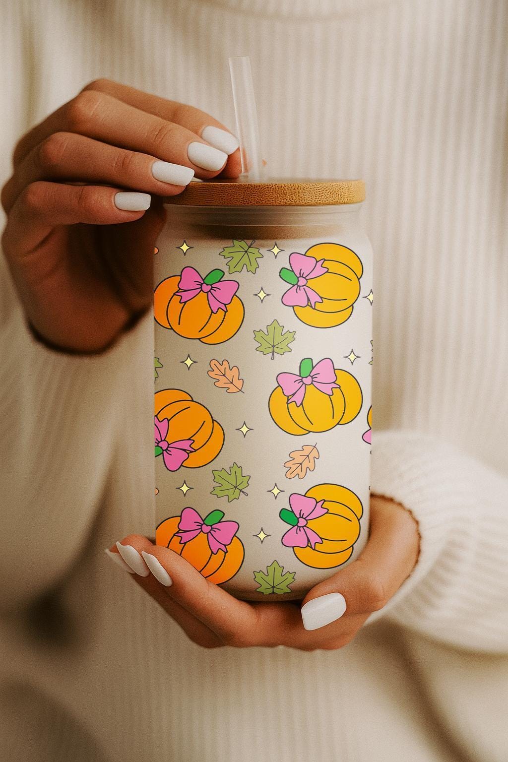 Aesthetic Pumpkins With Coquette Can Glass Tumbler