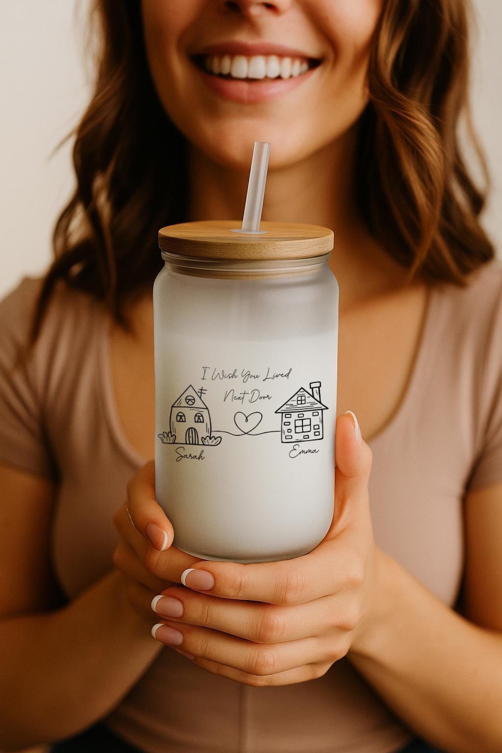 Custom I Wish You Lived Next Door Glass Cup, Long Distance Friendship Can Glass Tumbler