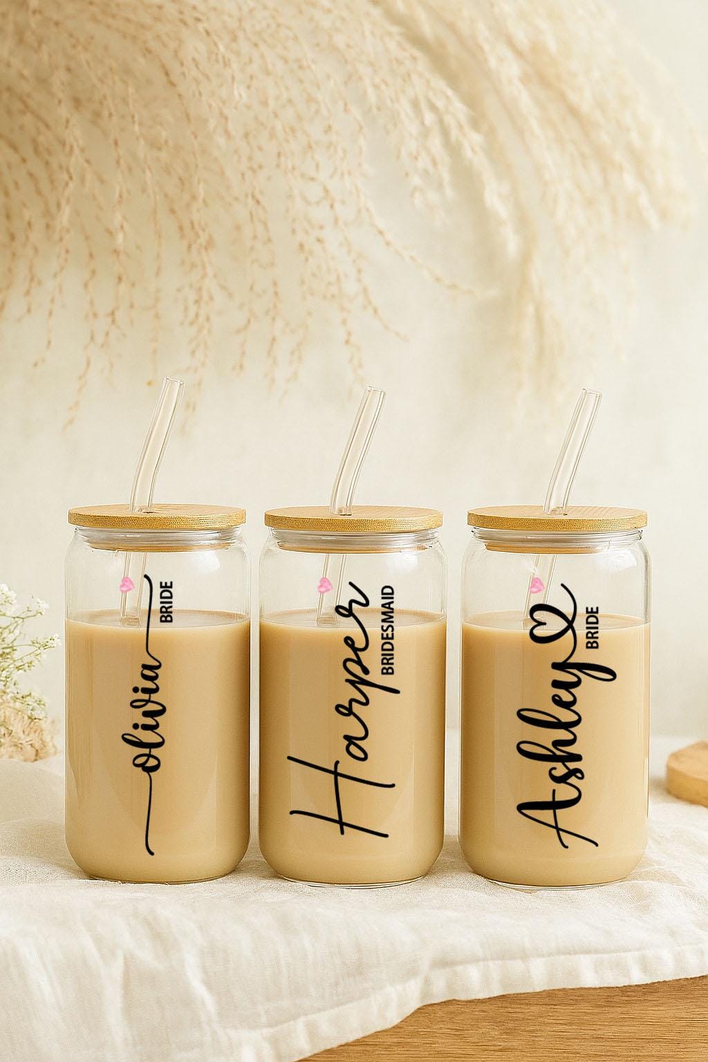 Customizable Bride & Bridesmaids Can Glass Tumbler