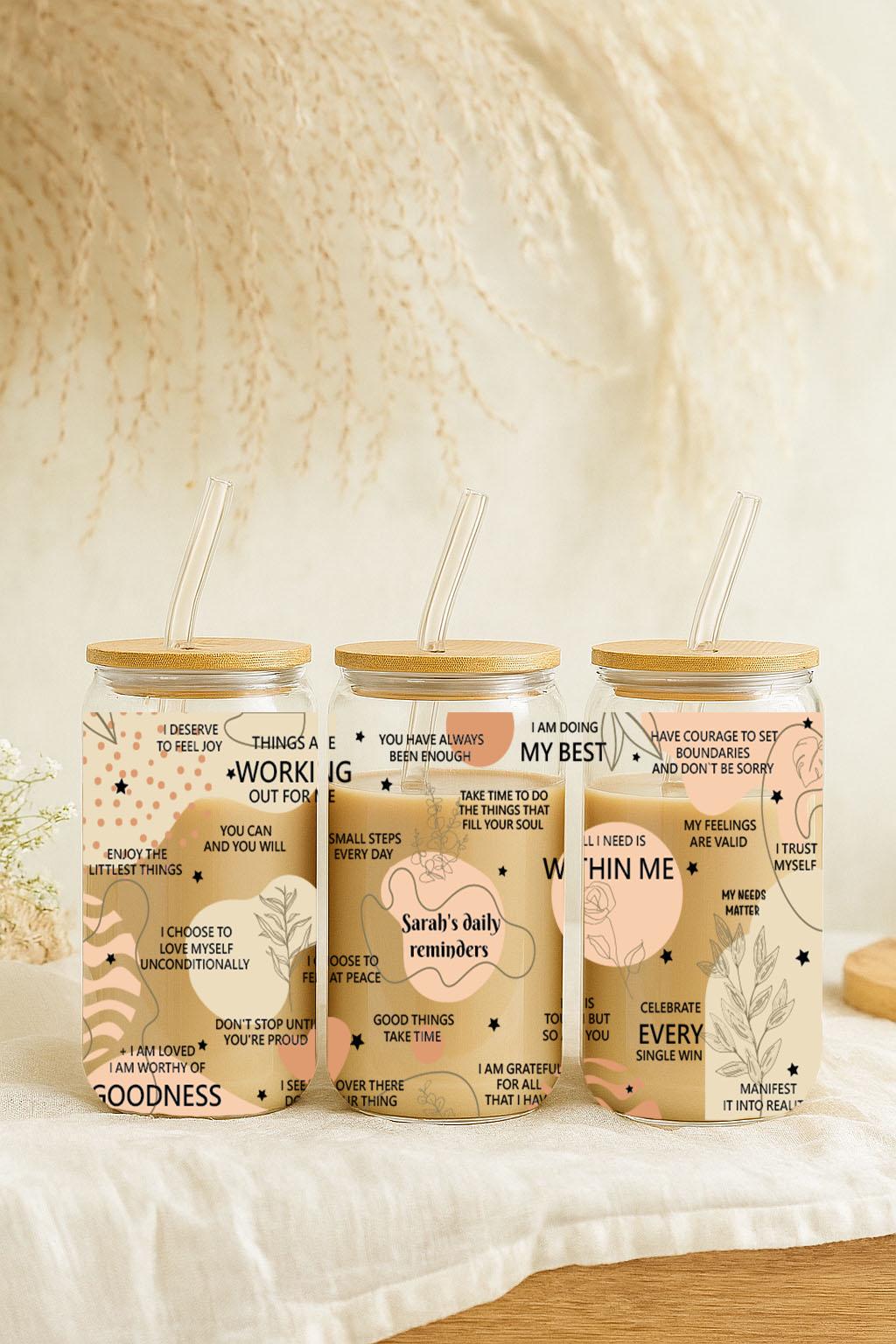 Custom Name Daily Reminder Can Glass Tumbler, Self Motivation Quotes Bamboo Lid & Straw Tumbler