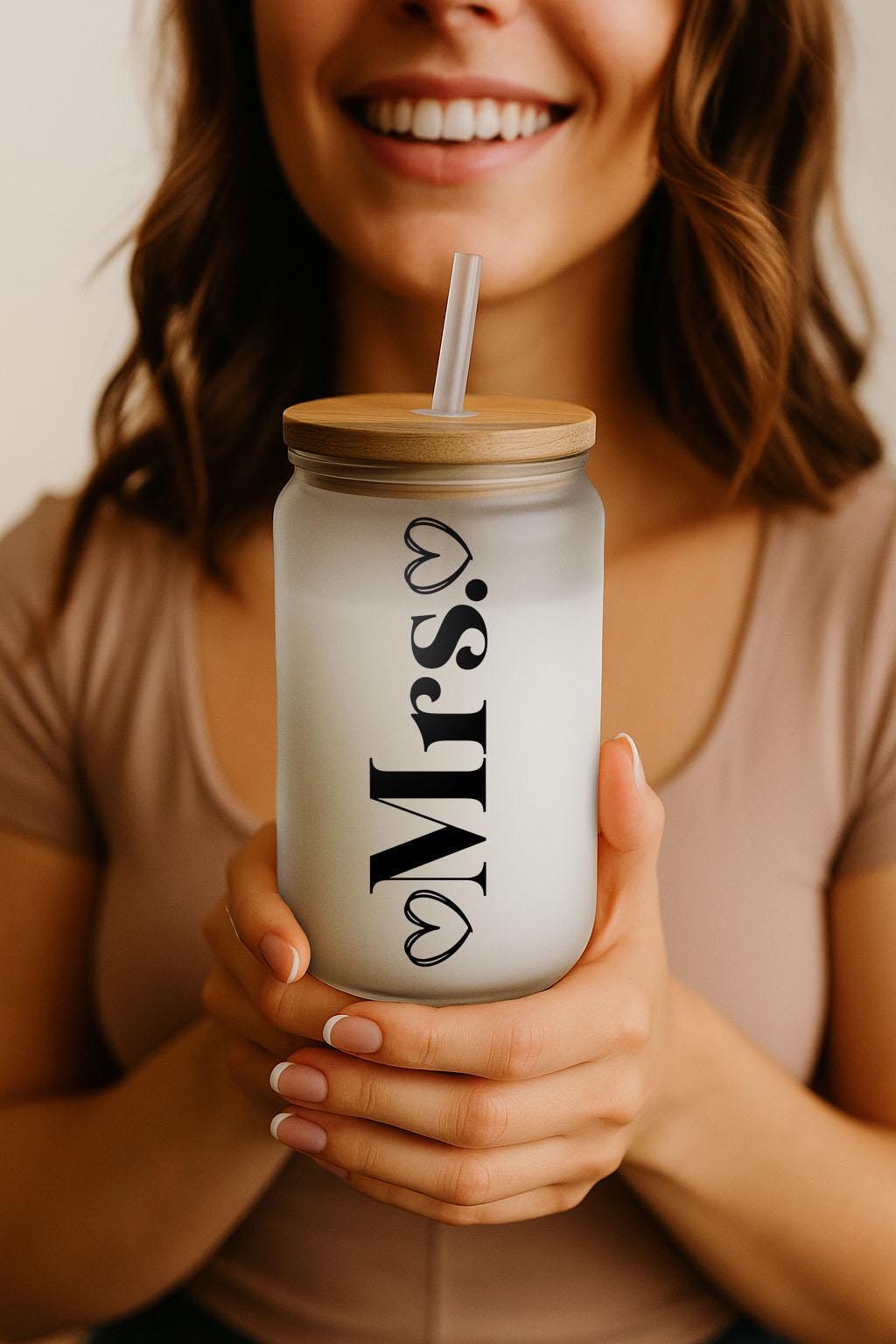 Wifey & Hubby Married Couple Glass Can Mug, Newly Wed Glass Tumbler, Matching Wife Husband Gift