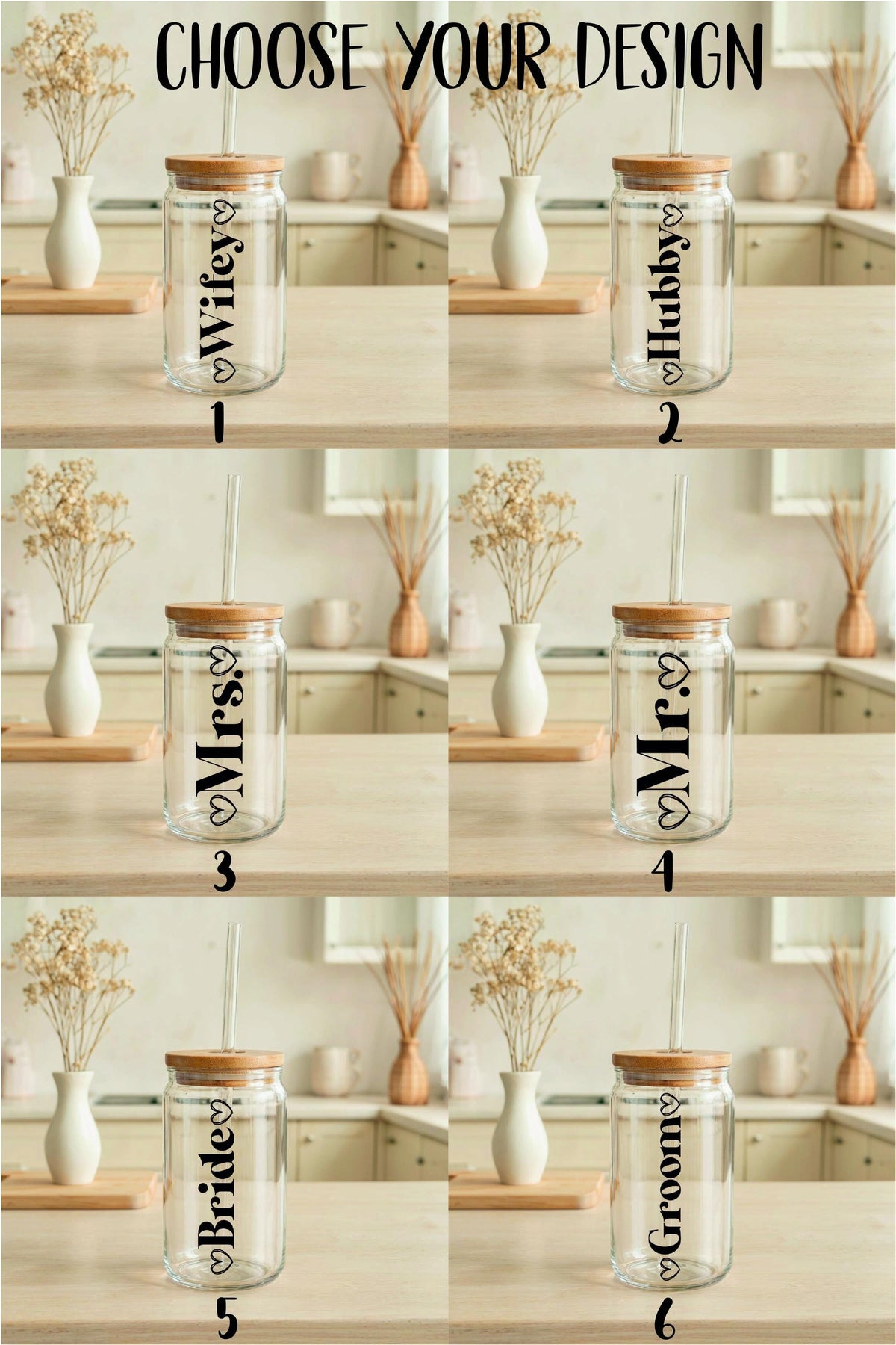 Wifey & Hubby Married Couple Glass Can Mug, Newly Wed Glass Tumbler, Matching Wife Husband Gift