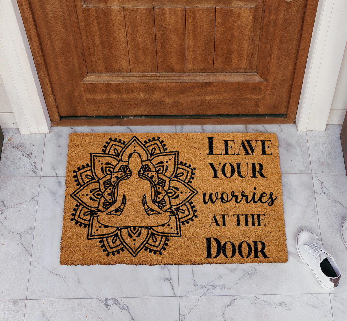 Leave Your Worries at the Door Doormat, Yoga Welcome Mat, Zen Home Entrance Decor