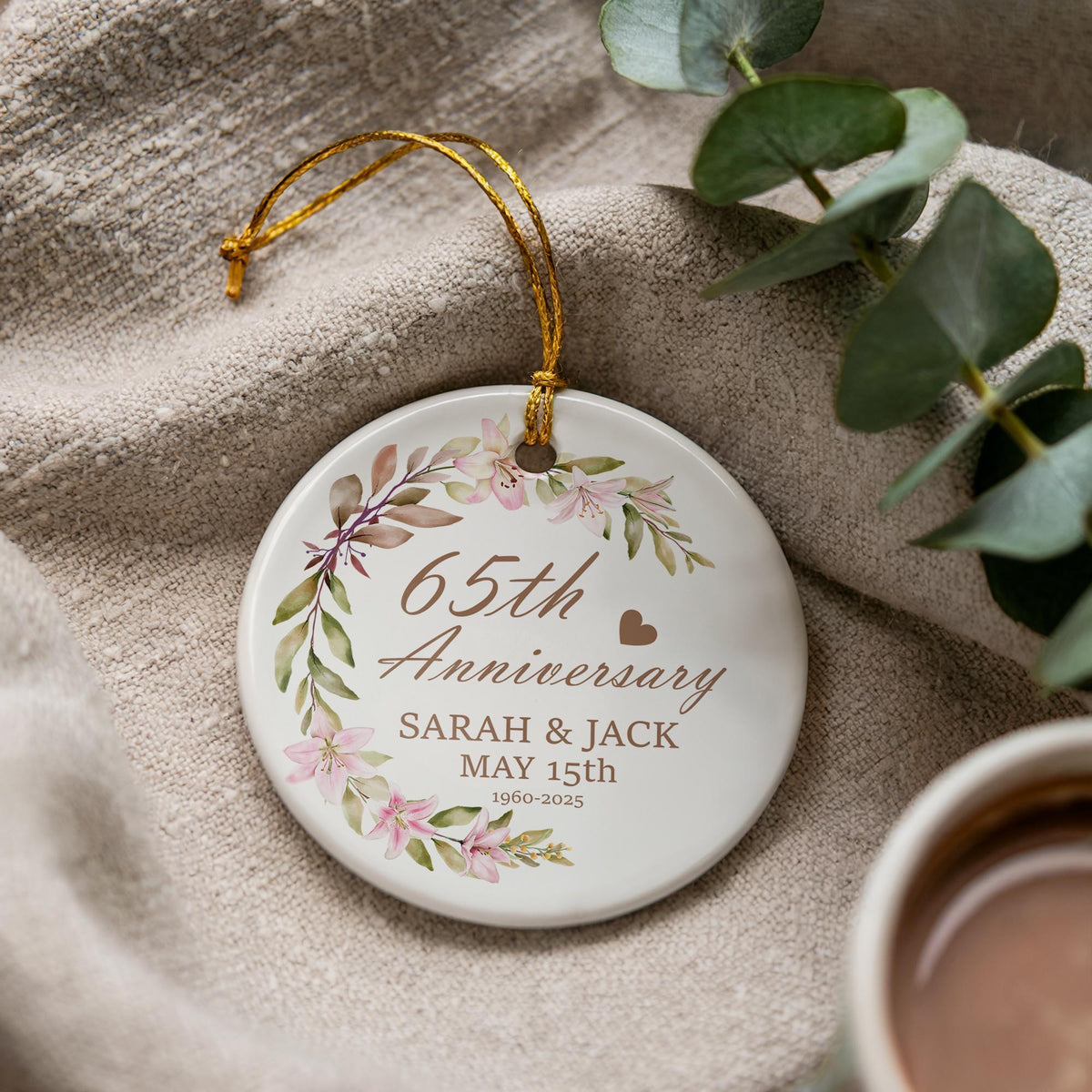 Personalized Anniversary Ornament, Custom Ceramic Keepsake