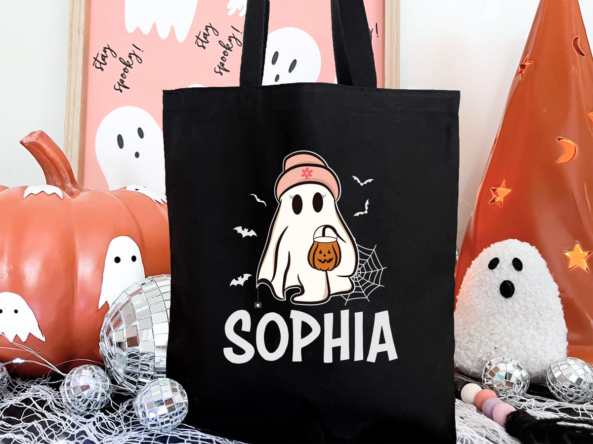 Custom Halloween Kids Tote Bag, Trick or Treat Tote Bag, Kids Halloween Tote, Ghost Halloween Tote Bag, Spooky Season Gift